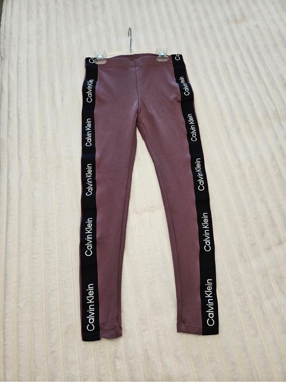 Calvin Klein Mauve Leggings with Black Logo Side Tapes